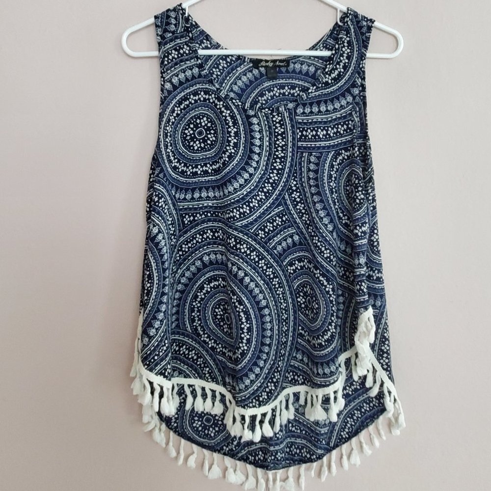 Beige Spiral - Blue Sleeveless Top